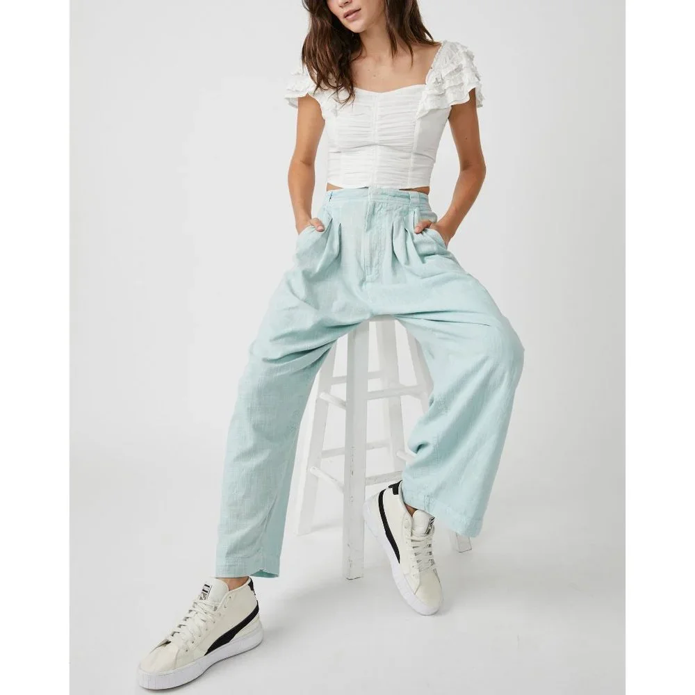 🎉LAST CHANCE🎉 FREE PEOPLE Lotta Love Trousers / Skies - Picture 1 of 10
